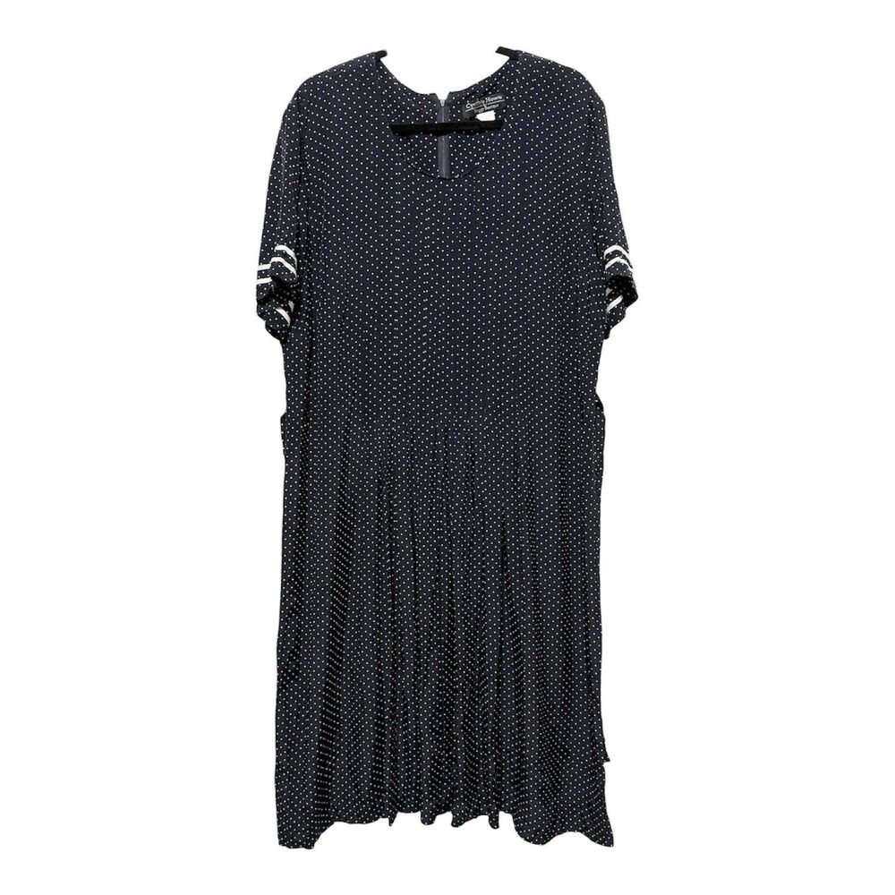 Cynthia Howie Navy White Polka Dot Midi Dress Pleated Short Sleeve Plus Size 20W